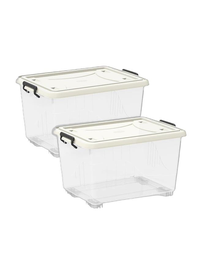 Cosmoplast 55L Clear Plastic Storage Box With Wheels & Lockable Lid (Pack Of 2) - Image 1