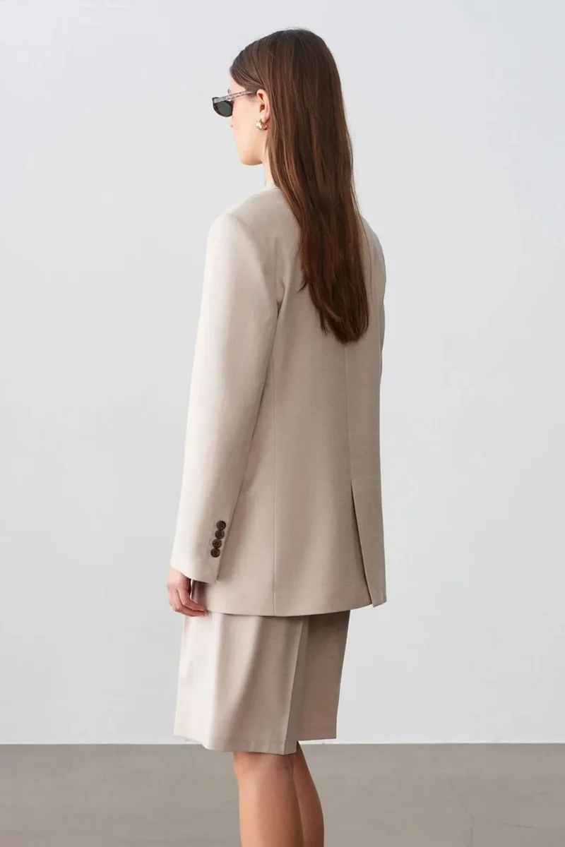 Dilvin Beige Natural DILVIN Women's Crepe Blazer Jacket for Women | Best Price UAE
