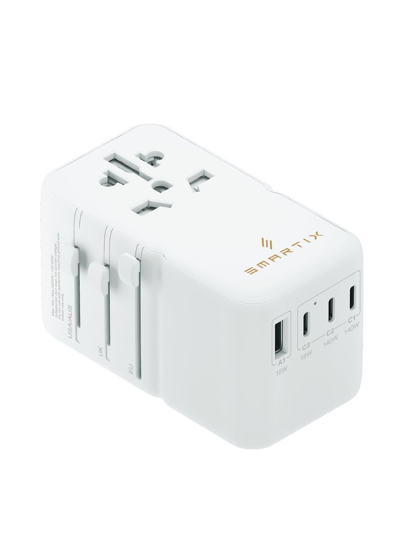 Smartix - Smartix Premium 140W GaN International Travel Adaptor – RapidTurbo Fast Charging | Universal 5-in-1 Adapter with US/EU/UK/AU Plugs | IntelliCharge | GaN PD 140W | USB-C & USB-A - Image 1