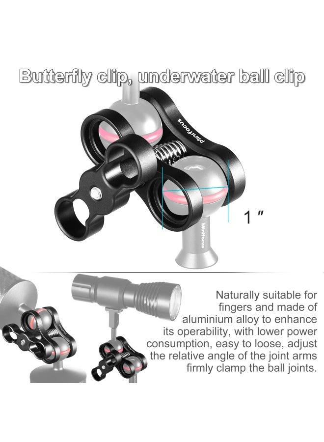 MINIFOCUS 1 Ball Clamp Mount with Cold Shoe Ball Mount Head Base Adapter Connector for Diving Light Arm Underwater Camera Waterproof Housings Case Video Flash Strobe Hot Shoes  - Image 3