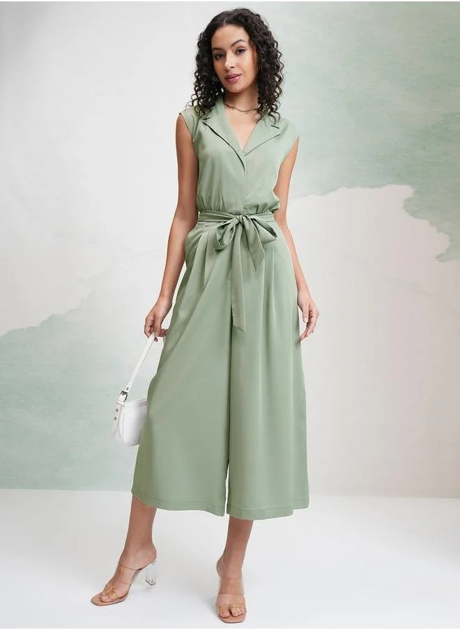 طوكيو توكيز Solid Waist Tie Up Culotte Leg Jumpsuit by Styli