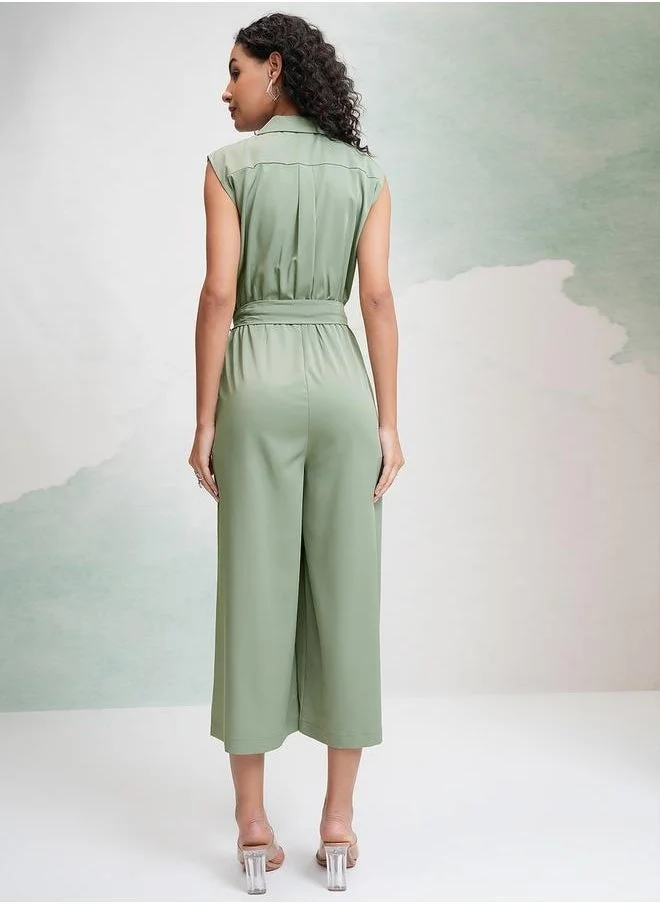 Tokyo Talkies Tokyo Talkies Solid Waist Tie Up Culotte Leg Jumpsuit