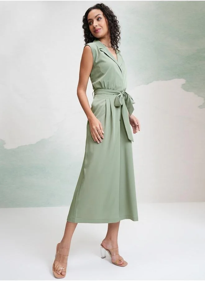 Tokyo Talkies Tokyo Talkies Solid Waist Tie Up Culotte Leg Jumpsuit