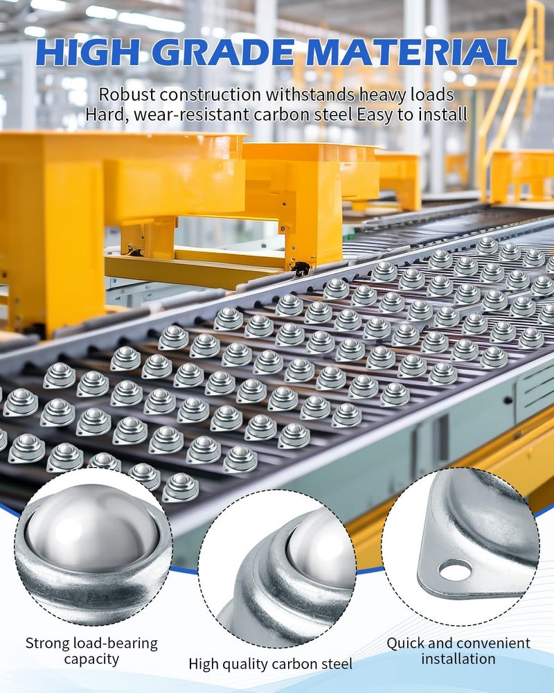AOKLIT 32Pcs Roller Ball Transfer Bearing, 1 Inch Carbon Steel Ball Casters, Mounted Round Ball Transfer Unit Universal for Conveyor Roller Stand, Furniture, Transmission, Trolley Screw - Image 3