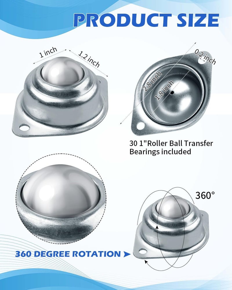 AOKLIT 32Pcs Roller Ball Transfer Bearing, 1 Inch Carbon Steel Ball Casters, Mounted Round Ball Transfer Unit Universal for Conveyor Roller Stand, Furniture, Transmission, Trolley Screw - Image 2