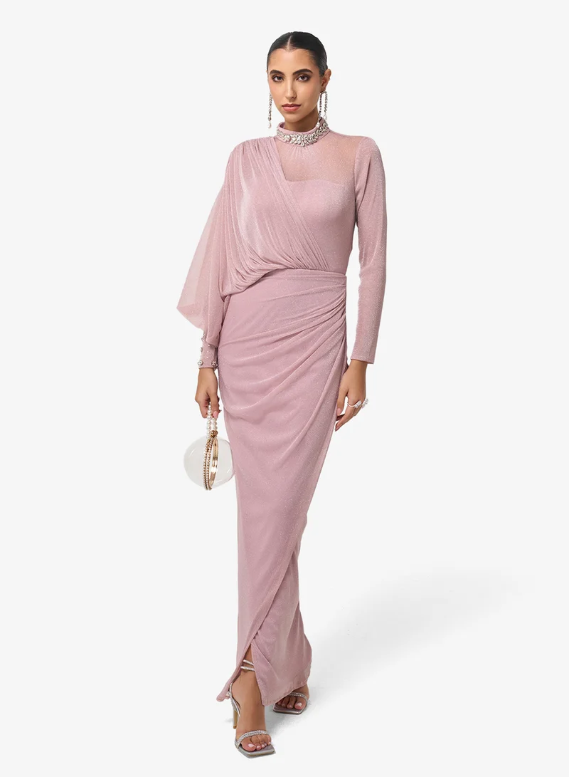 ثريدز باي اجوني Long Sleeve Mesh Detail Maxi Dress