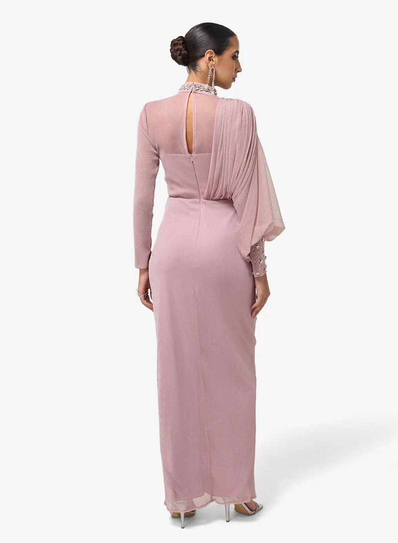 ثريدز باي اجوني Long Sleeve Mesh Detail Maxi Dress