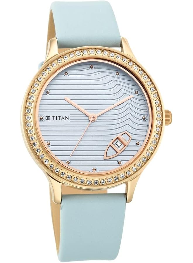 تيتان حزام ساعة من الجلد بمينا أزرق واندر - Image 2