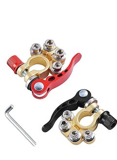 SYOSI Battery Terminal Clamp Connectors, 2Pcs 4 Way Positive Negative Car Battery Terminals Connector Quick Release Disconnect for SAE/JIS Type A Posts  - Image 1