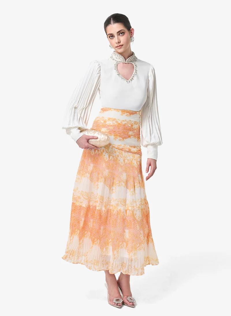 Threadz by Ajooni  Pearl Embellished Keyhole High Neck Maxi Dress for Women | Best Price UAE