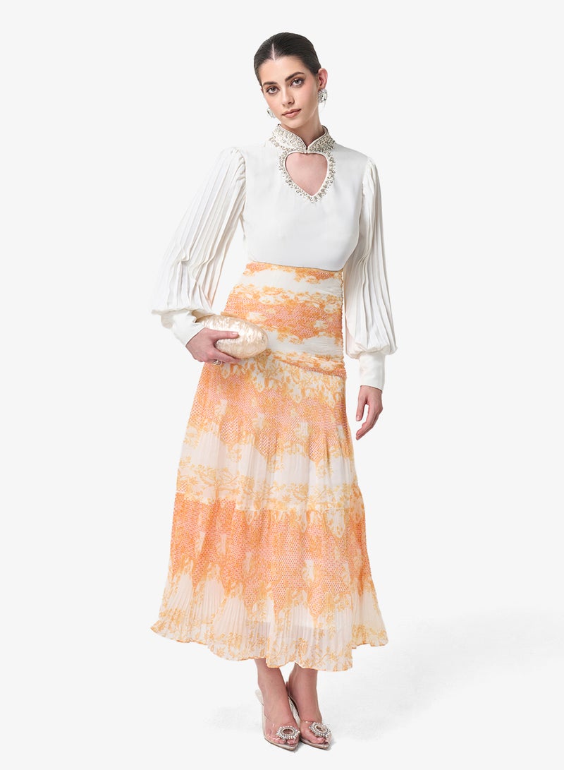 Threadz by Ajooni Pearl Embellished Keyhole High Neck Maxi Dress - Image 4