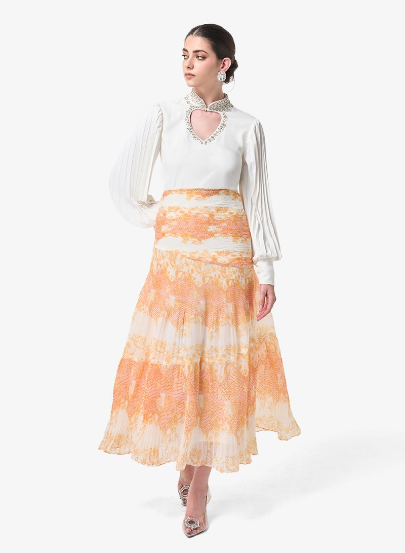 Threadz by Ajooni Pearl Embellished Keyhole High Neck Maxi Dress - Image 1