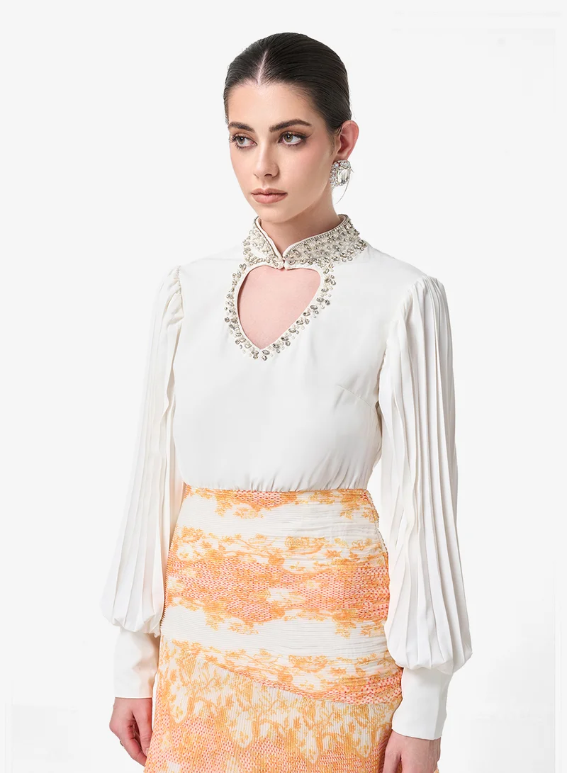 Threadz by Ajooni  Pearl Embellished Keyhole High Neck Maxi Dress for Women | Best Price UAE