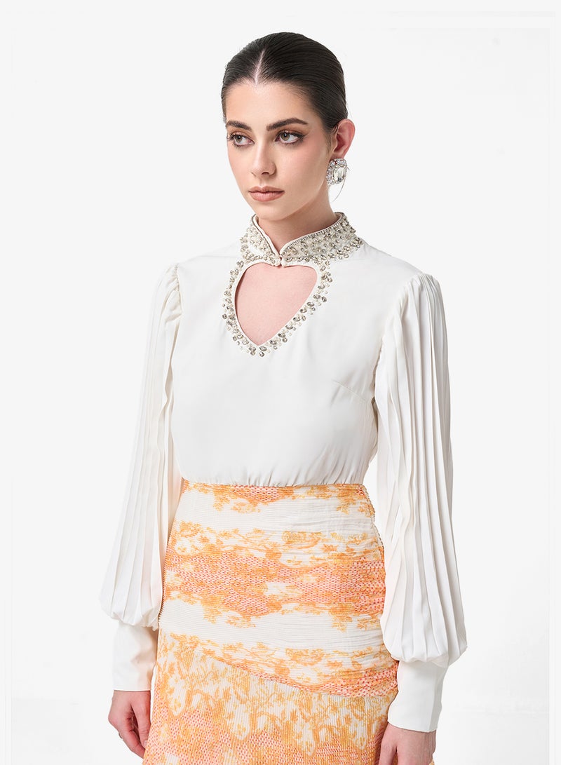 Threadz by Ajooni Pearl Embellished Keyhole High Neck Maxi Dress - Image 3