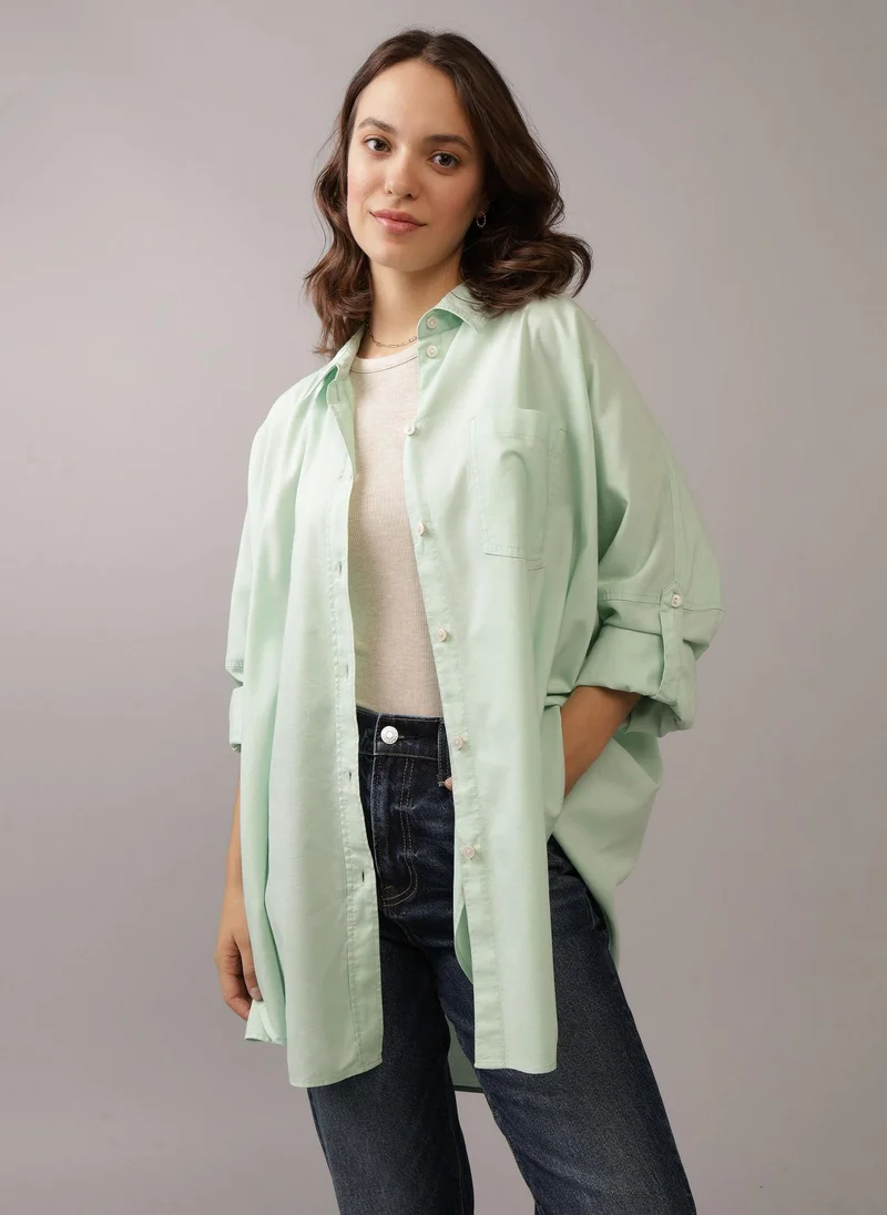 American Eagle Pocket Detail Button Down Oversized Shirt
