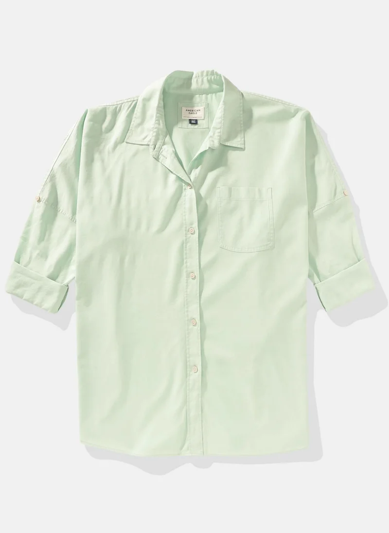 American Eagle Pocket Detail Button Down Oversized Shirt