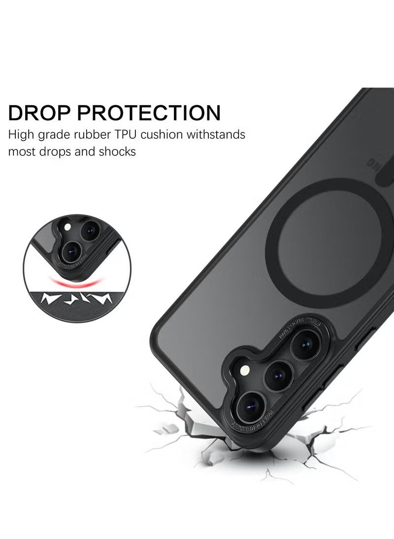 KENSUO - for Samsung S25/S24 Plus Case, Compatible with MagSafe, Magnetic Translucent Matte Back Shockproof Cover with Strong Magnet, Slim Thin Full Protection Phone Case for Galaxy S25/S24 Plus 5G (Black) - Image 1