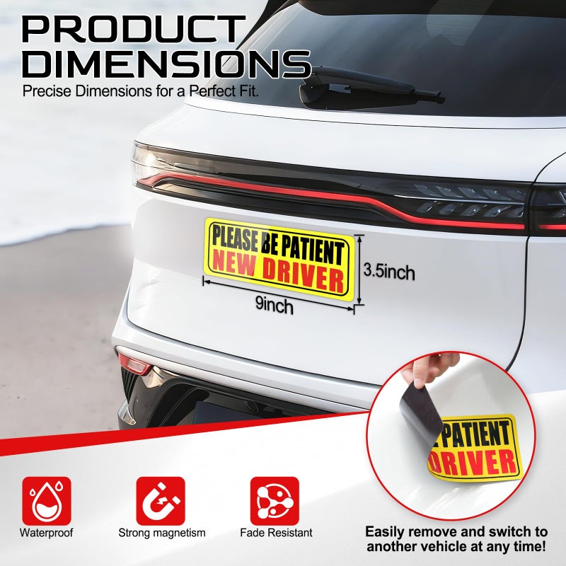 Justtop Please Be Patient New Driver  Student Driver Magnet For Car  New Driver Magnet For Car  Reusable Movable Reflective Safety Warning Bumper Magnets - Image 3