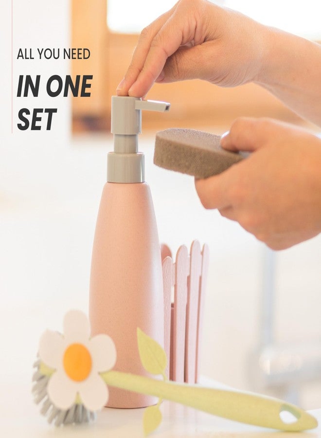 Vigar Florganic Kitchen Sink Caddy Set with Dish Soap Dispenser - Sponge Holder, Decorative Flower Dish Brush & Sponge, Kitchen Sink Organizer, Brush Holder and Soap Caddy for Countertop - Pink - Image 4