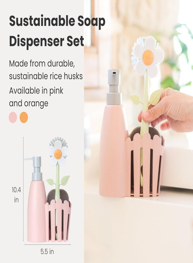 Vigar Florganic Kitchen Sink Caddy Set with Dish Soap Dispenser - Sponge Holder, Decorative Flower Dish Brush & Sponge, Kitchen Sink Organizer, Brush Holder and Soap Caddy for Countertop - Pink - Image 2