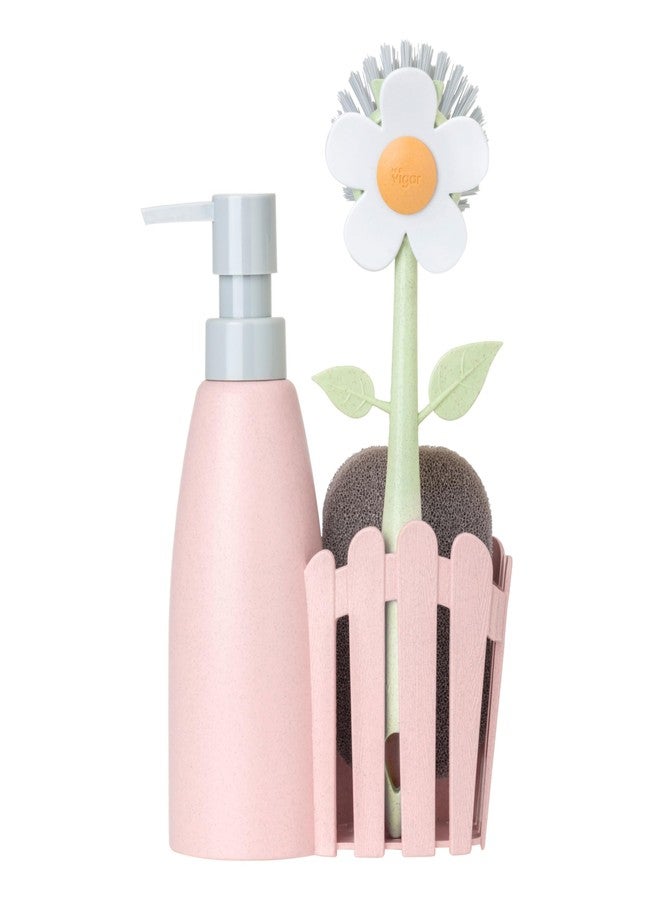 Vigar Florganic Kitchen Sink Caddy Set with Dish Soap Dispenser - Sponge Holder, Decorative Flower Dish Brush & Sponge, Kitchen Sink Organizer, Brush Holder and Soap Caddy for Countertop - Pink - Image 1
