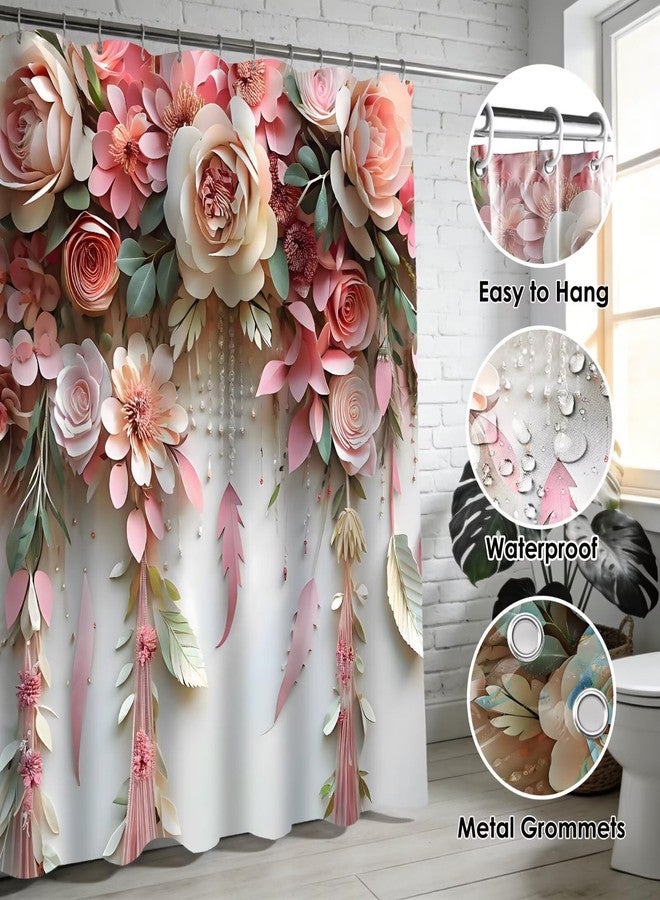 DDQQ Pink Flower Bathroom Shower Curtain Set, Romantic and Cute Rose Floral Polyester Bathroom Decor Set with Shower Curtain and Rugs and Accessories - Image 3