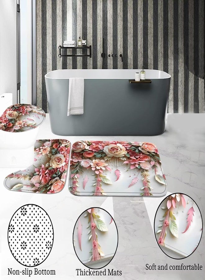 DDQQ Pink Flower Bathroom Shower Curtain Set, Romantic and Cute Rose Floral Polyester Bathroom Decor Set with Shower Curtain and Rugs and Accessories - Image 5