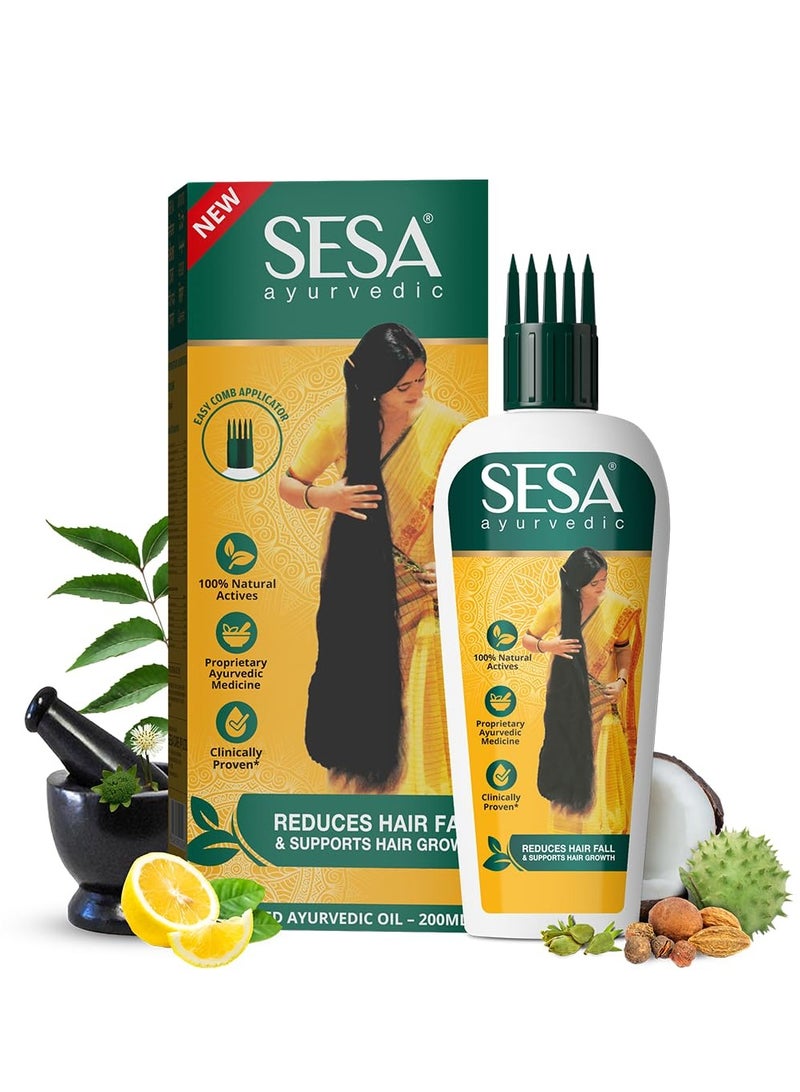 Sesa Ayurvedic Hair Oil With Bhringraj & 17 Rare Herbs With Coconut Oil and 4 Nourishing Oil For Hair Growth Help Control Hair Fall with Easy Oil Applicator For Women and Men (200 ml) - Image 1