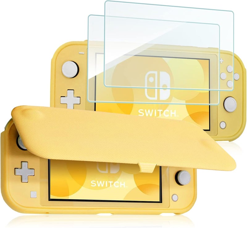 Procase Flip Cover for Nintendo Switch Lite with 2 Pack Tempered Glass Screen Protectors, Slim Protective Case with Magnetically Detachable Front Cover for Nintendo Switch Lite 2019 -Yellow - Image 1