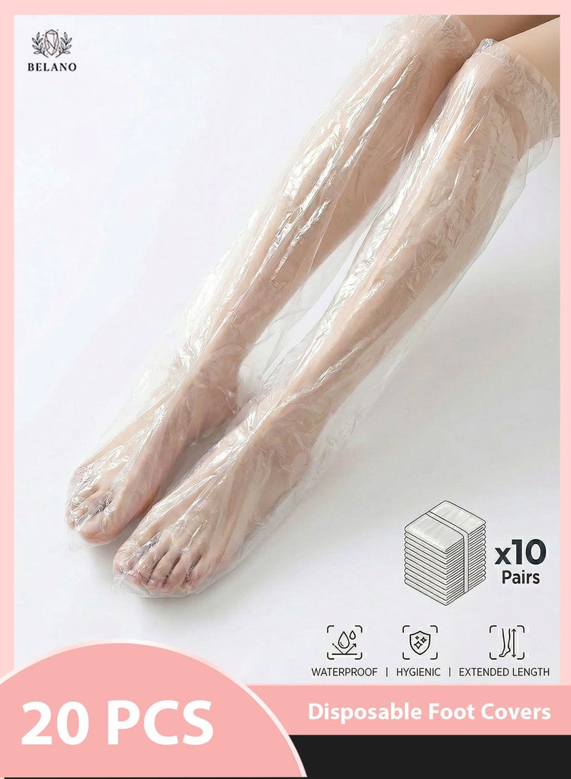 BELANO 20PCS Disposable Foot Covers, Plastic Booties, Paraffin Wax Liners, Pedicure Liners and Disposable Sleeves for Foot Care and Moisturizing, Extra Long for Home Spa, Beauty Salons and Wellness Centers, Clear - Image 1