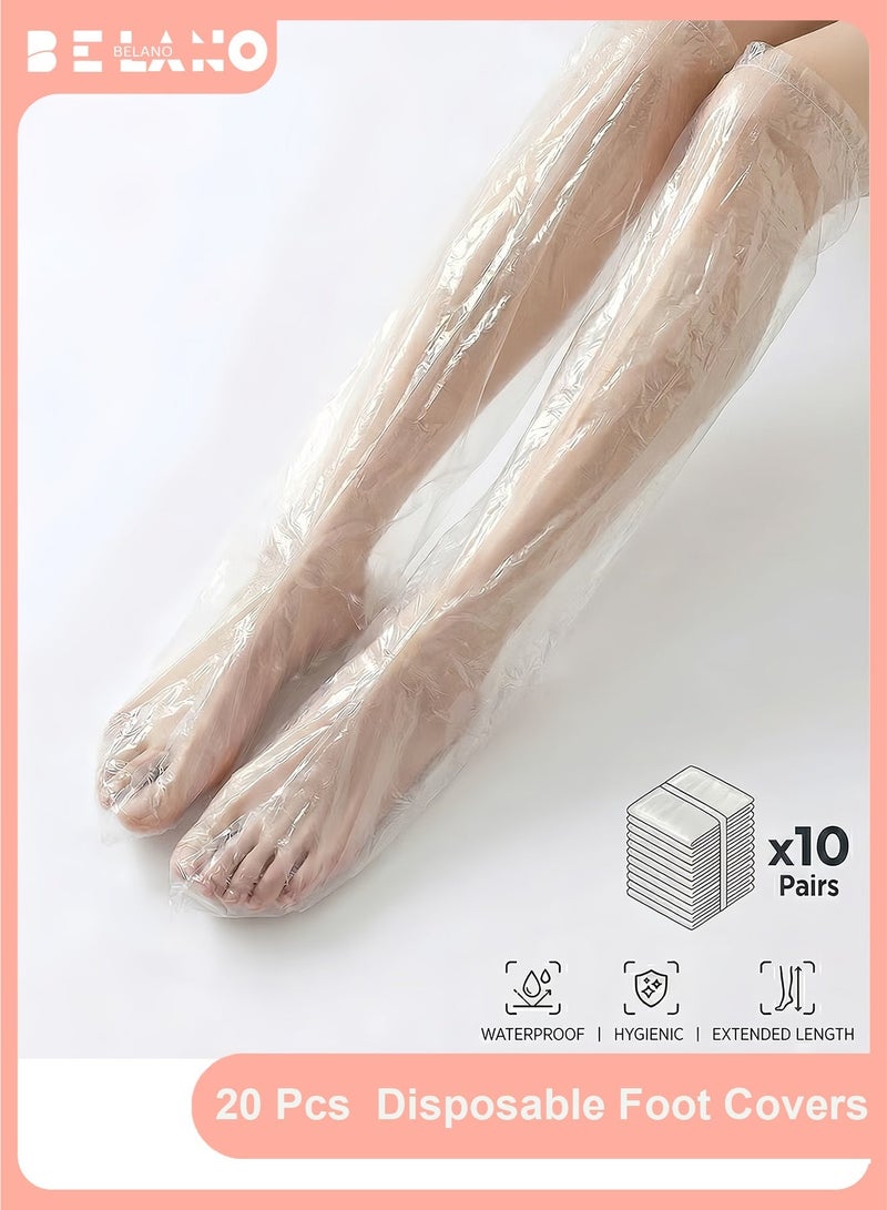 BELANO 20PCS Disposable Foot Covers, Plastic Booties, Paraffin Wax Liners, Pedicure Liners and Disposable Sleeves for Foot Care and Moisturizing, Extra Long for Home Spa, Beauty Salons and Wellness Centers, Clear - Image 1