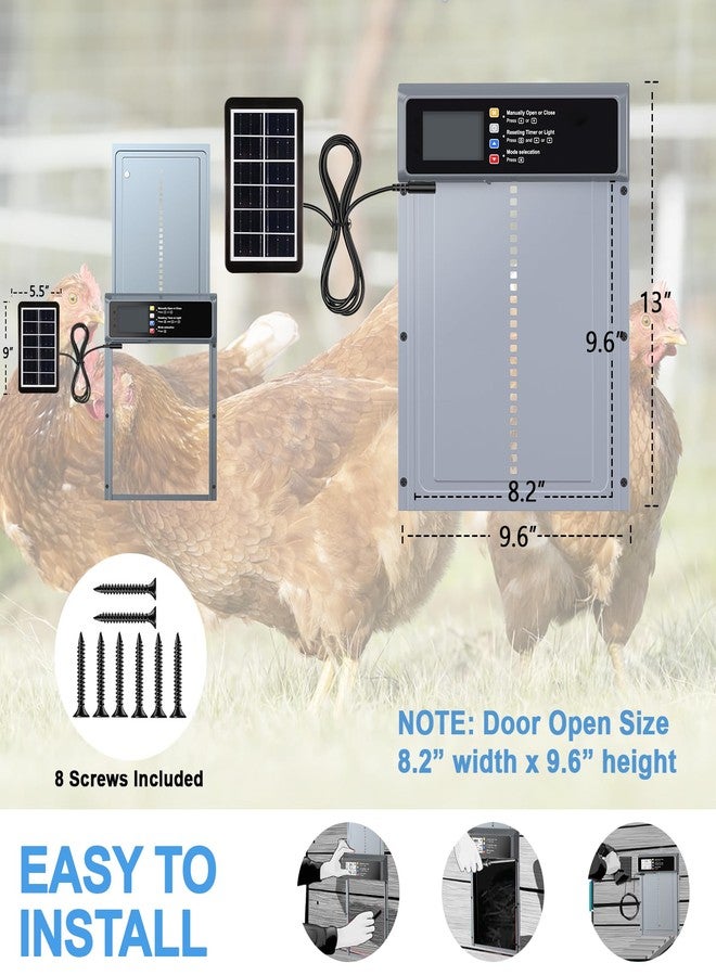 NyPots Automatic Chicken Coop Door Solar Powered, LCD Display Automatic Chicken Door with Timer & Light Sensor Mix 4Modes, Aluminum Alloy Chicken Door, Range 20M Remote Control Solar Chicken Coop Door - Image 2