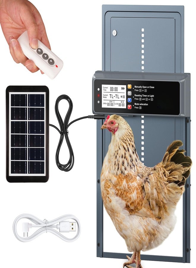 NyPots Automatic Chicken Coop Door Solar Powered, LCD Display Automatic Chicken Door with Timer & Light Sensor Mix 4Modes, Aluminum Alloy Chicken Door, Range 20M Remote Control Solar Chicken Coop Door - Image 1