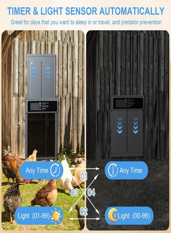 NyPots Automatic Chicken Coop Door Solar Powered, LCD Display Automatic Chicken Door with Timer & Light Sensor Mix 4Modes, Aluminum Alloy Chicken Door, Range 20M Remote Control Solar Chicken Coop Door - Image 5