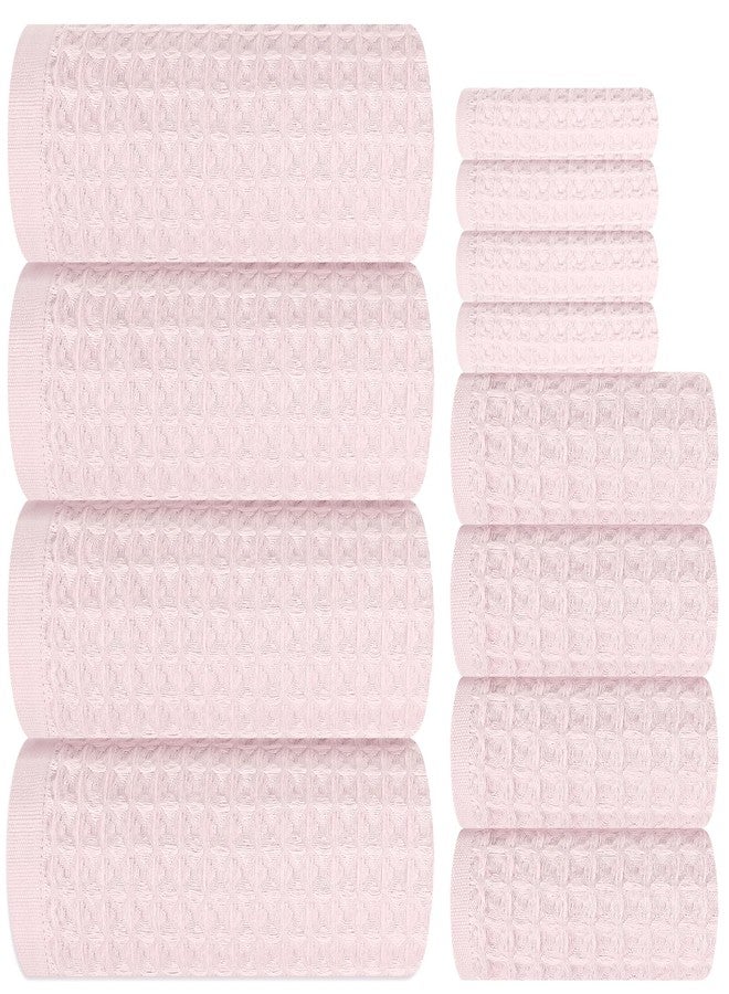 FXKS 12 Piece Light Pink Waffle Bath Towel Set for Bathroom,100% Cotton Ultra Soft Bathroom Towel Set, 4 Bath Towels, 4 Hand Towels, 4 Wash Cloths, Highly Absorbent Quick Dry Shower Towels - Image 1