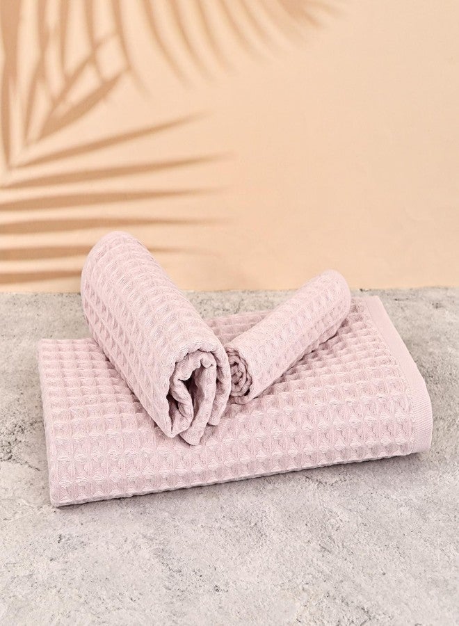 FXKS 12 Piece Light Pink Waffle Bath Towel Set for Bathroom,100% Cotton Ultra Soft Bathroom Towel Set, 4 Bath Towels, 4 Hand Towels, 4 Wash Cloths, Highly Absorbent Quick Dry Shower Towels - Image 2