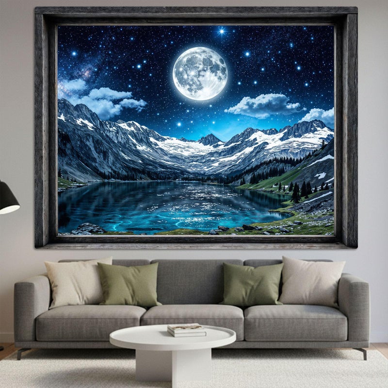 Lifeel Aurora Snowy Landscape Tapestry, Forest Winter Night Scenic Window Tapestries, Home Decor for Bedroom Living Room, 36x48 inches - Image 4
