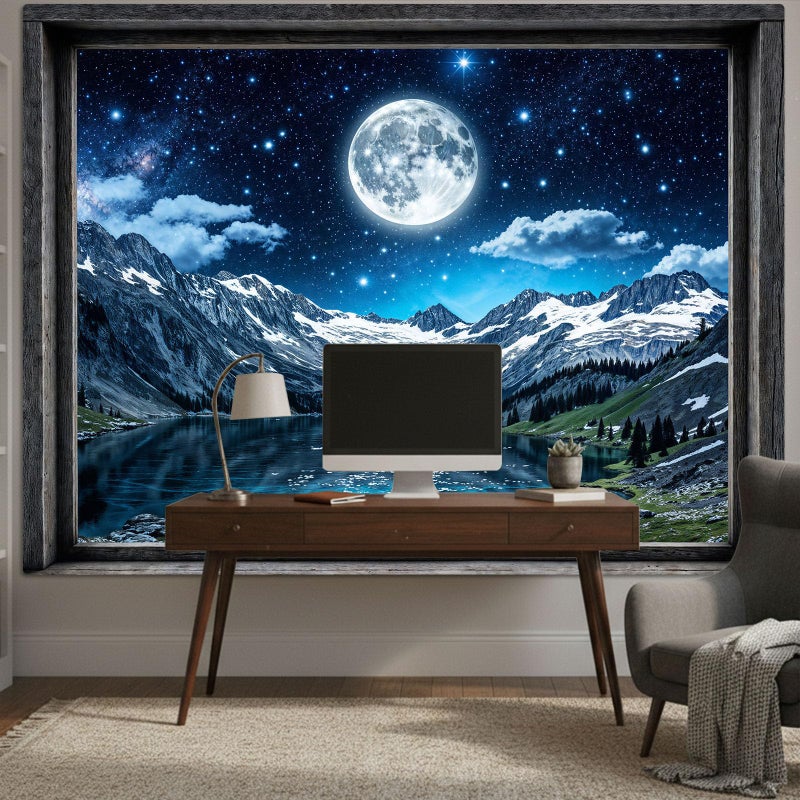 Lifeel Aurora Snowy Landscape Tapestry, Forest Winter Night Scenic Window Tapestries, Home Decor for Bedroom Living Room, 36x48 inches - Image 3