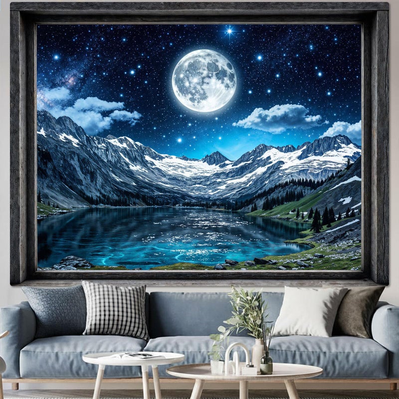Lifeel Aurora Snowy Landscape Tapestry, Forest Winter Night Scenic Window Tapestries, Home Decor for Bedroom Living Room, 36x48 inches - Image 1