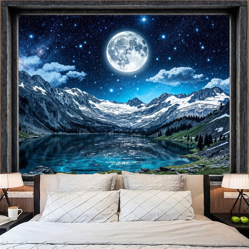 Lifeel Aurora Snowy Landscape Tapestry, Forest Winter Night Scenic Window Tapestries, Home Decor for Bedroom Living Room, 36x48 inches - Image 2