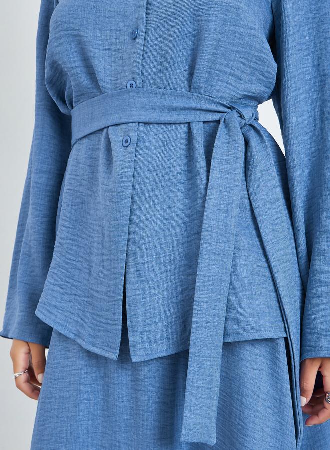 Amirah Blue Buttoned Long Sleeve Top and Skirt Co-Ords - Image 4