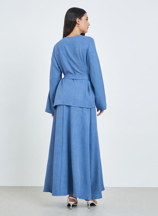 Amirah Blue Buttoned Long Sleeve Top and Skirt Co-Ords - Image 5