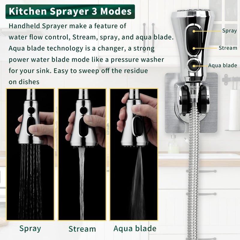 CECEFIN Kitchen Faucet Hose Attachment, Sink Sprayer Replacement Head with 4.9 Ft Stainless Steel Hose, Water Saving Aerator with 3-Way Diverter Valve for Hair Washing Laundry Room and Pet Shower - Image 3