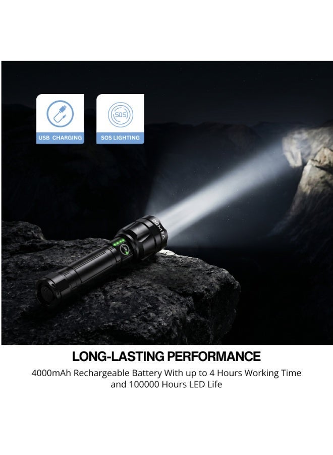 DOMEA مصباح دومياء فلاش، قابل للتكبير، ليزر، قابل للشحن، مدى 600 متر | عمر LED طويل 100000 ساعة | بطارية 4000 مللي أمبير، تصل إلى 4 ساعات من وقت العمل | تذكير بقوة ضوء SOS | مناسب للتخييم والأنشطة الخارجية | 15 واط - Image 2