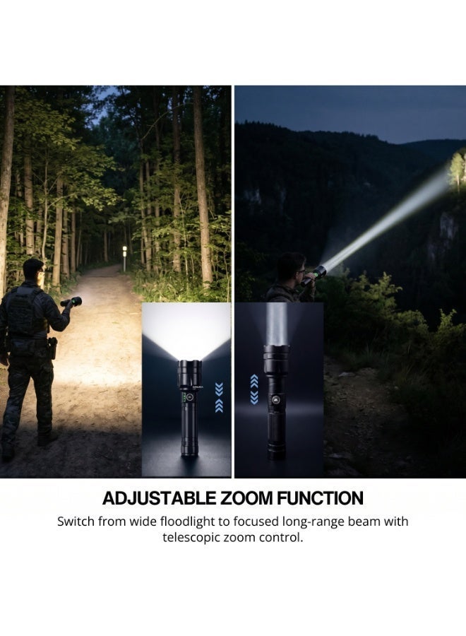 DOMEA مصباح دومياء فلاش، قابل للتكبير، ليزر، قابل للشحن، مدى 600 متر | عمر LED طويل 100000 ساعة | بطارية 4000 مللي أمبير، تصل إلى 4 ساعات من وقت العمل | تذكير بقوة ضوء SOS | مناسب للتخييم والأنشطة الخارجية | 15 واط - Image 4