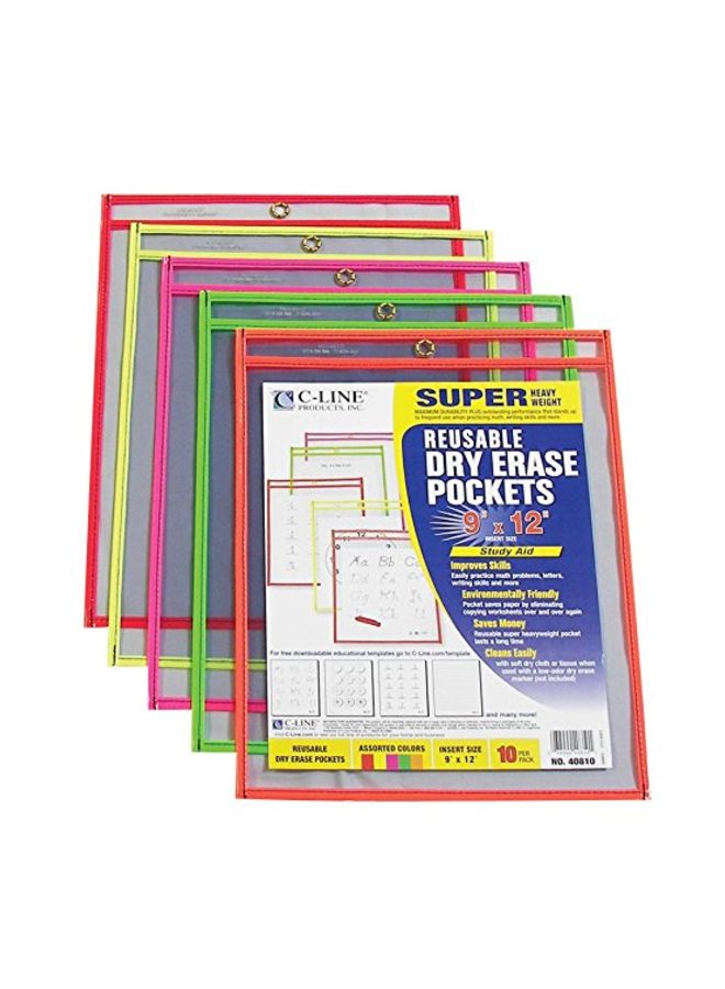C-Line Reusable Dry Erase Pockets, 9 x 12 Inches, Assorted Neon Colors, 10 Pockets per Pack (40810) - Image 2