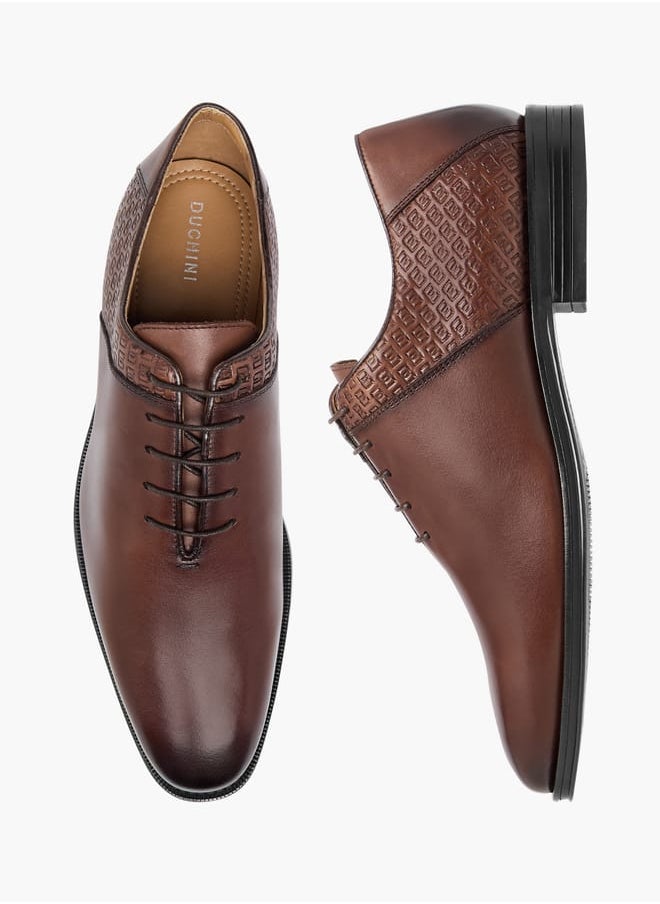 DUCHINI - Mens Monogram Textured Lace-Up Oxford Shoes - Image 1