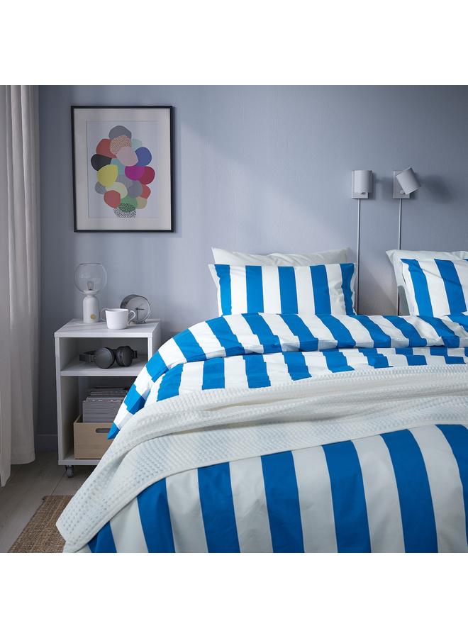Zaboon Duvet cover and 2 pillowcases, blue/white/striped, 240x220/50x80 cm - Image 3