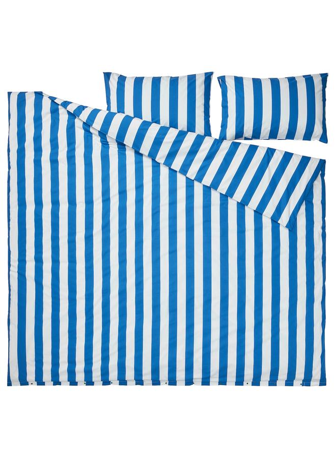 Zaboon Duvet cover and 2 pillowcases, blue/white/striped, 240x220/50x80 cm - Image 5