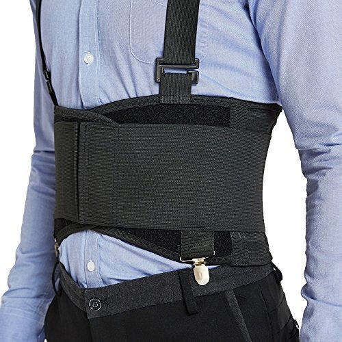 NeoTech Care Lumbar Brace with Removable Pants Clips & Detachable Suspenders - Back Support Belt - Adjustable, Light, Breathable - Shoulder Holsters - Work, Posture (Black, Size L) - Image 3